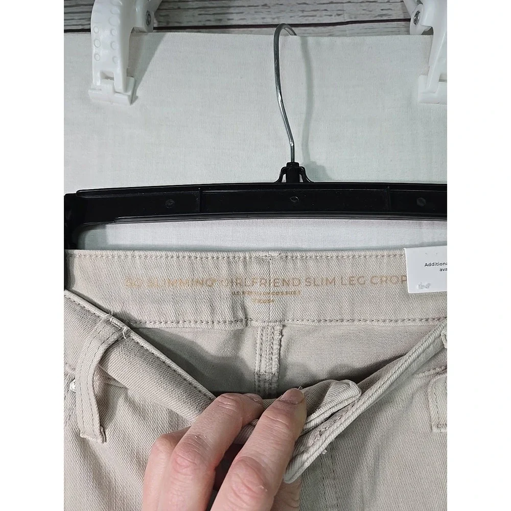 NWT Chicos So Slimming Girlfriend Slim Leg Crop Taupe Women's 2 (12) Fringe Trim
